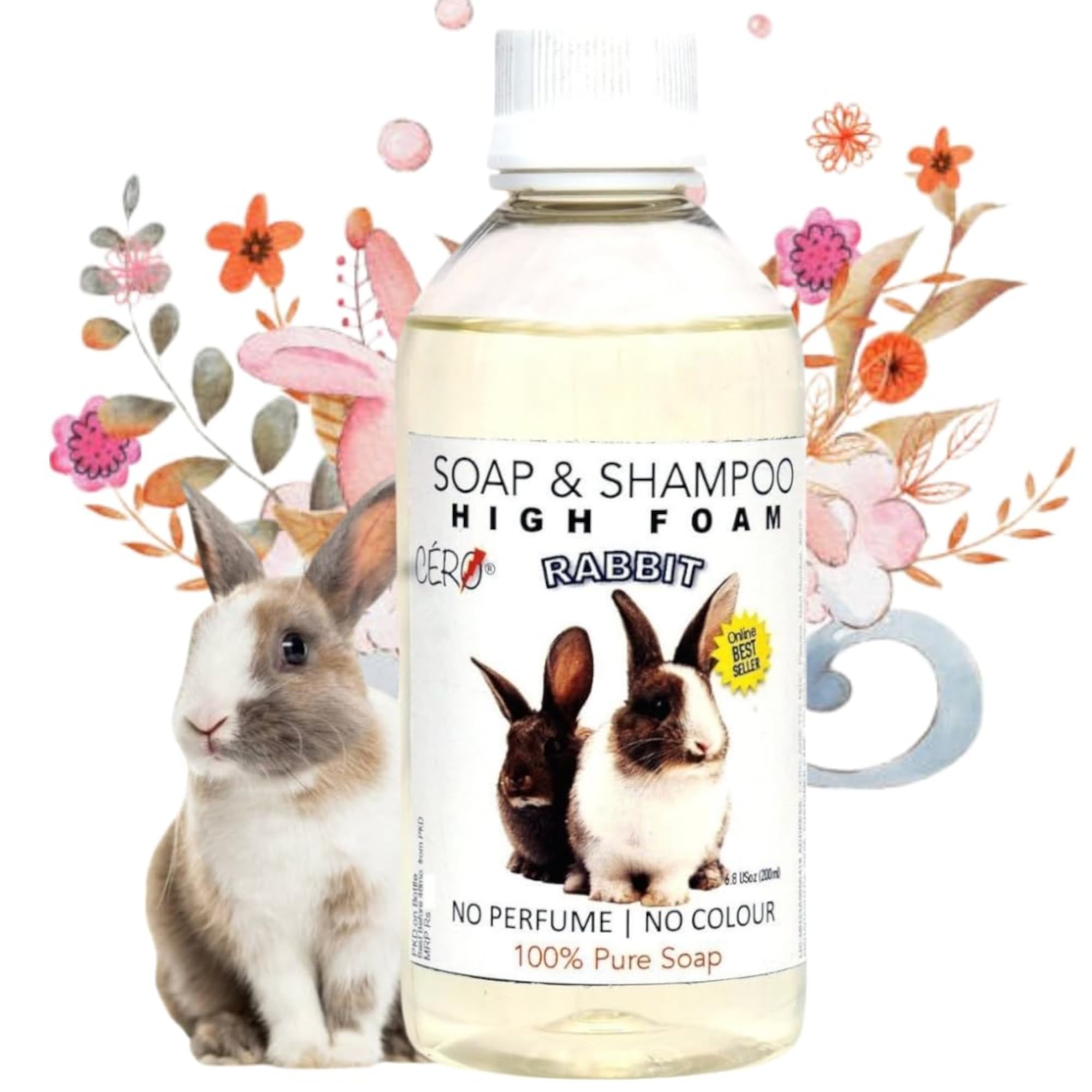 CERO® High Foam Rabbit Shampoo – 100% Pure Soap for Rabbit, No Perfume, No Color, Ultra-Gentle & Safe Formula, Effectively Cleans & Nourishes Fur (200ml)