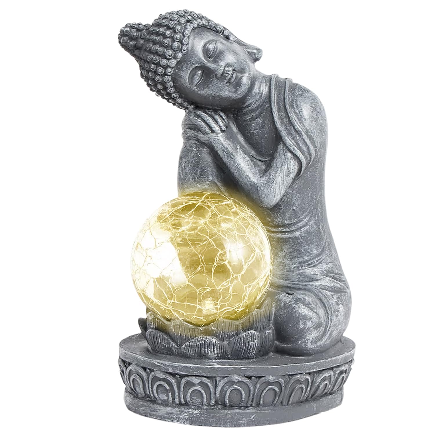 Lightware Solar Buddha Garden Light - 20cm Outdoor Statue with Soft White LED Glow - Weatherproof Garden Ornament for Patio, Decking & Balcony - Solar Powered Decorative Buddha Statue - Grey, 20cm