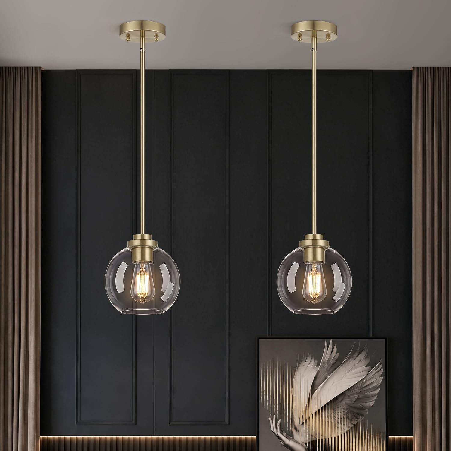 MQMQA 2 Pack Modern Globe Pendant Lights Kitchen Island Clear Glass