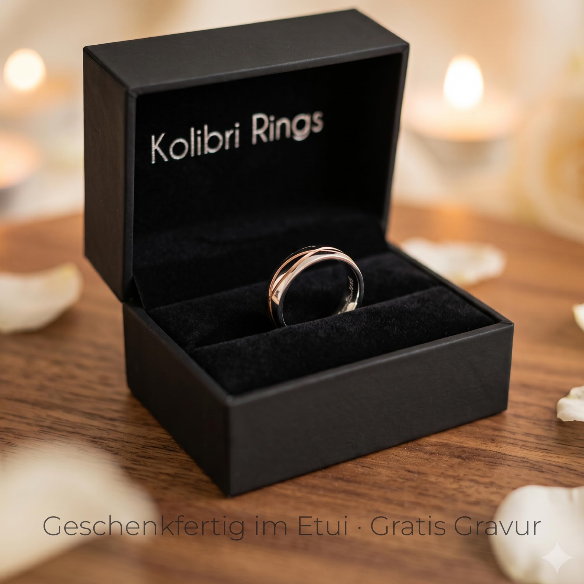 Kolibri Rings 925 Sterling Silber Ring Rot Vergoldet Partnerring Ehering Freundschaftsring Unisex - Inkl. Gratis Gravur und Etui