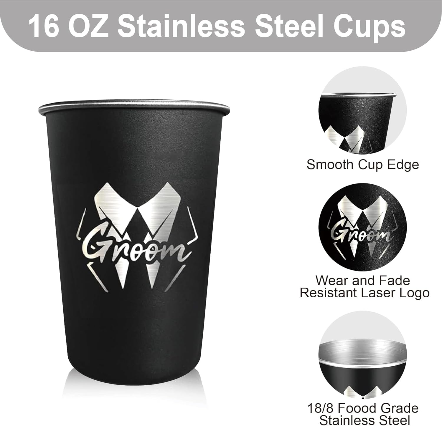 PartyGifts&beyond 7Pcs Groomsmen Gifts Cups, 16 Oz Stainless Steel Cups for Groom Squad, Groomsmen Tumblers - Bachelor Party Favors (LJ-Struggle)