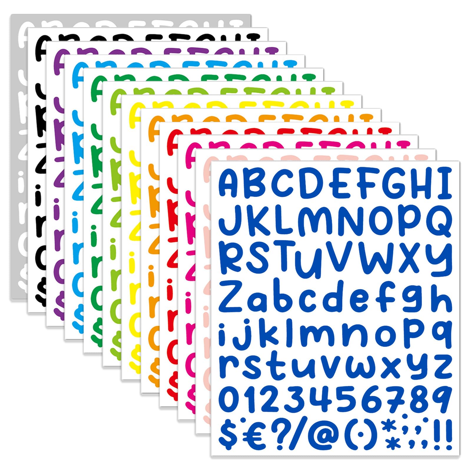 Vinyl Sticker Decals, 972 Alphabet Stickers 12 Sheets in 12 Colors, Waterproof Decals for Sign, Notebook, Classroom Decor, Door, Mailbox Numbers Labels DIY Crafts Art Making
