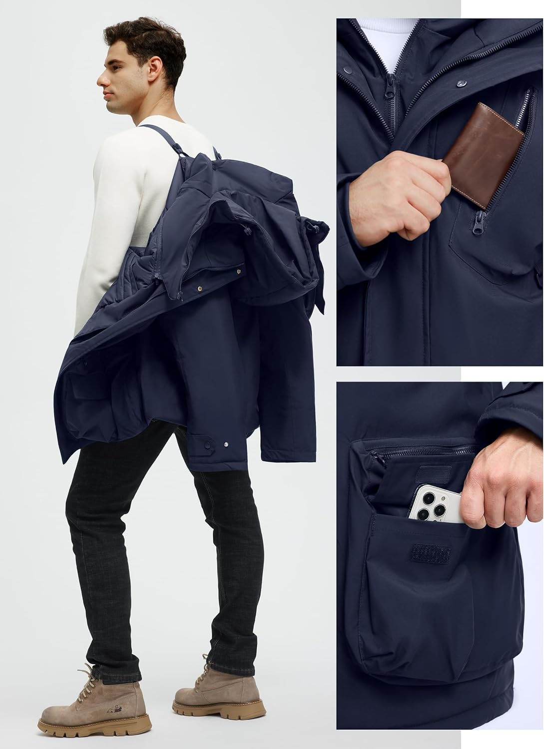 Men's Winter Coats Warm Water Resistant Puffy Hooded Windbreaker Insulated Parka Jackets with Removable Hood - Image 5