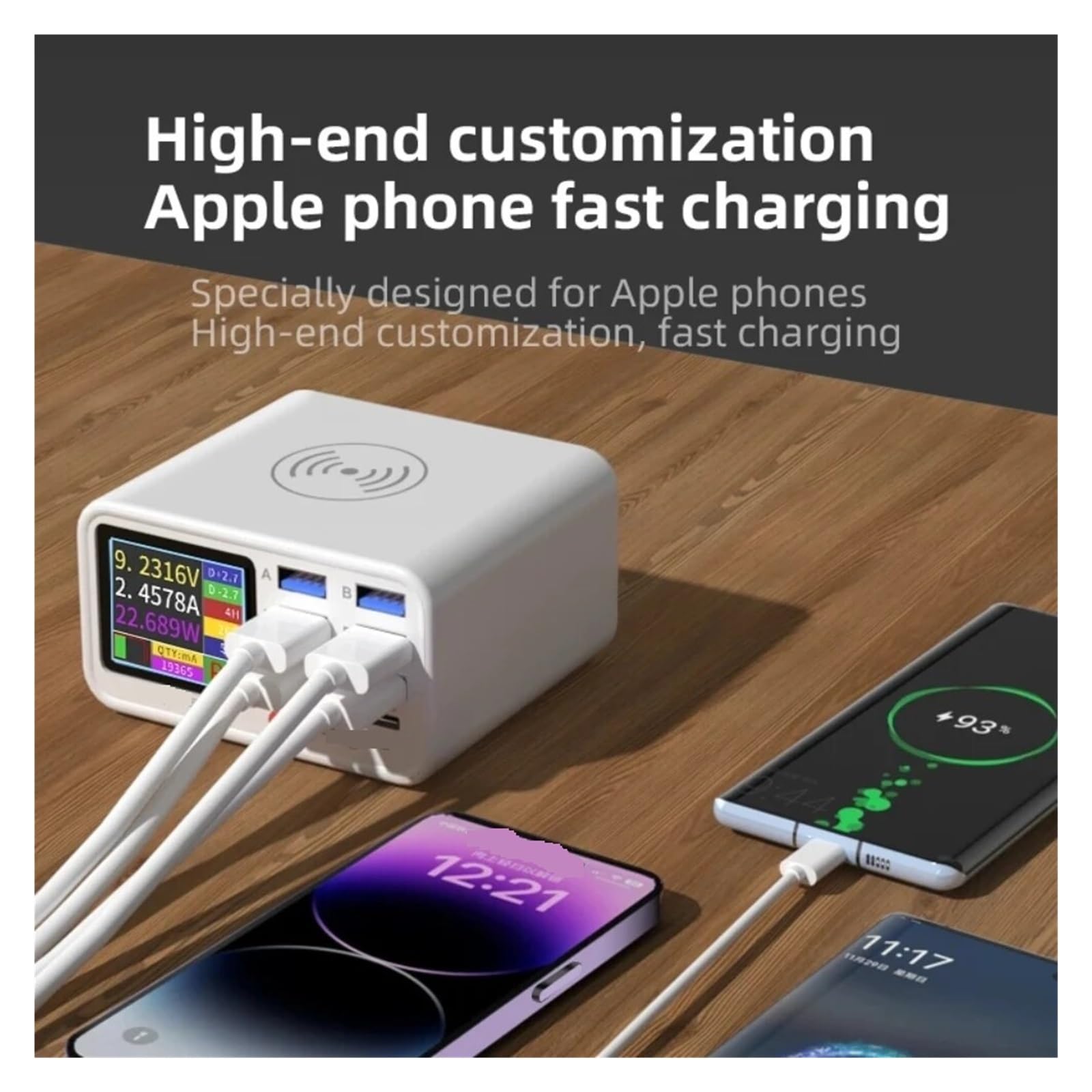 Cargador De Detección De Corriente Visual Inalámbrico Rápido USB Multifuncional De 8 Puertos For Carga Flash De Teléfono Móvil Cargador Rápido