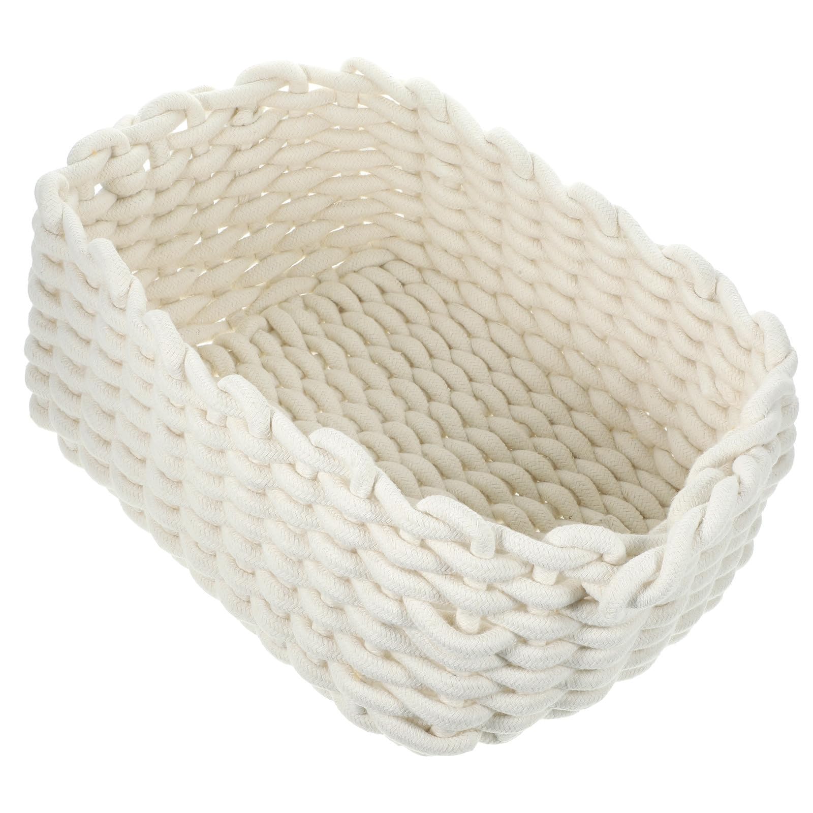 jojofuny Cesta Textura Delicada de Almacenamiento de Cuerda de Algodón Tejida Tapa Beige y Forma Simple , Organizador Versátil Hogar