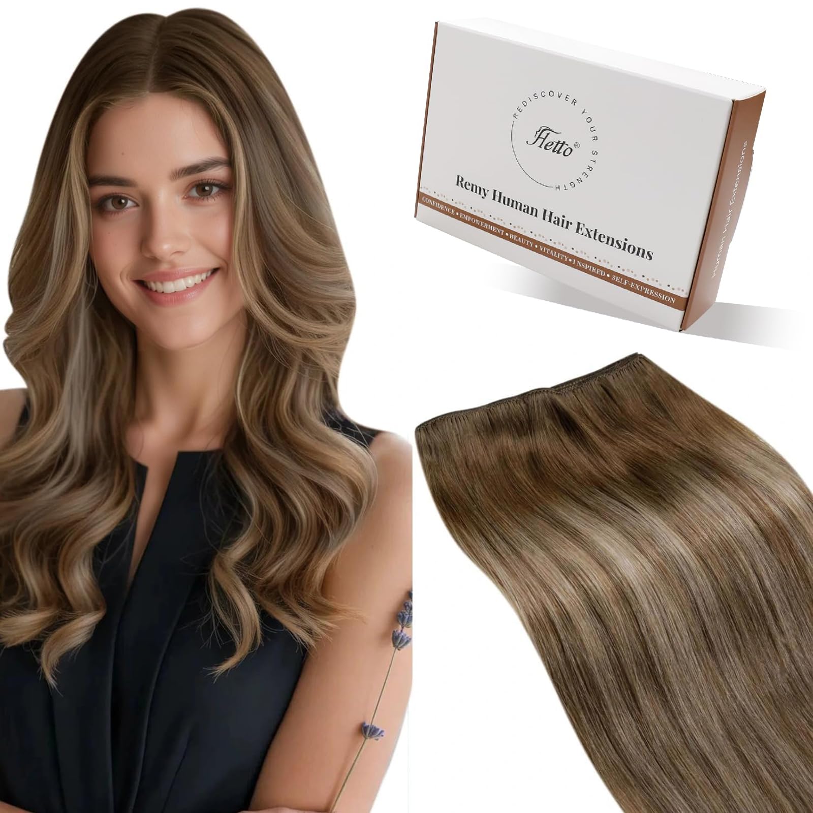 Hetto Extensiones Pelo Natural Cortina Marrón Claro Ombre Rubio Dorado Extensiones de Cabello Humano Coser Invisibles Castaño 40 cm 100g #8/16/8 | Cabello humano Remy, doble weft, anti-pérdida y sin nudos. Trama fina invisible, cómoda. Para bodas y uso di