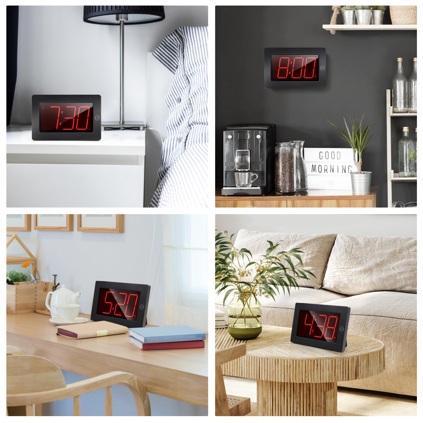 Orologio da parete digitale LED con grande display sveglia da 3 "alimentato a batteria per soggiorno camera da letto
