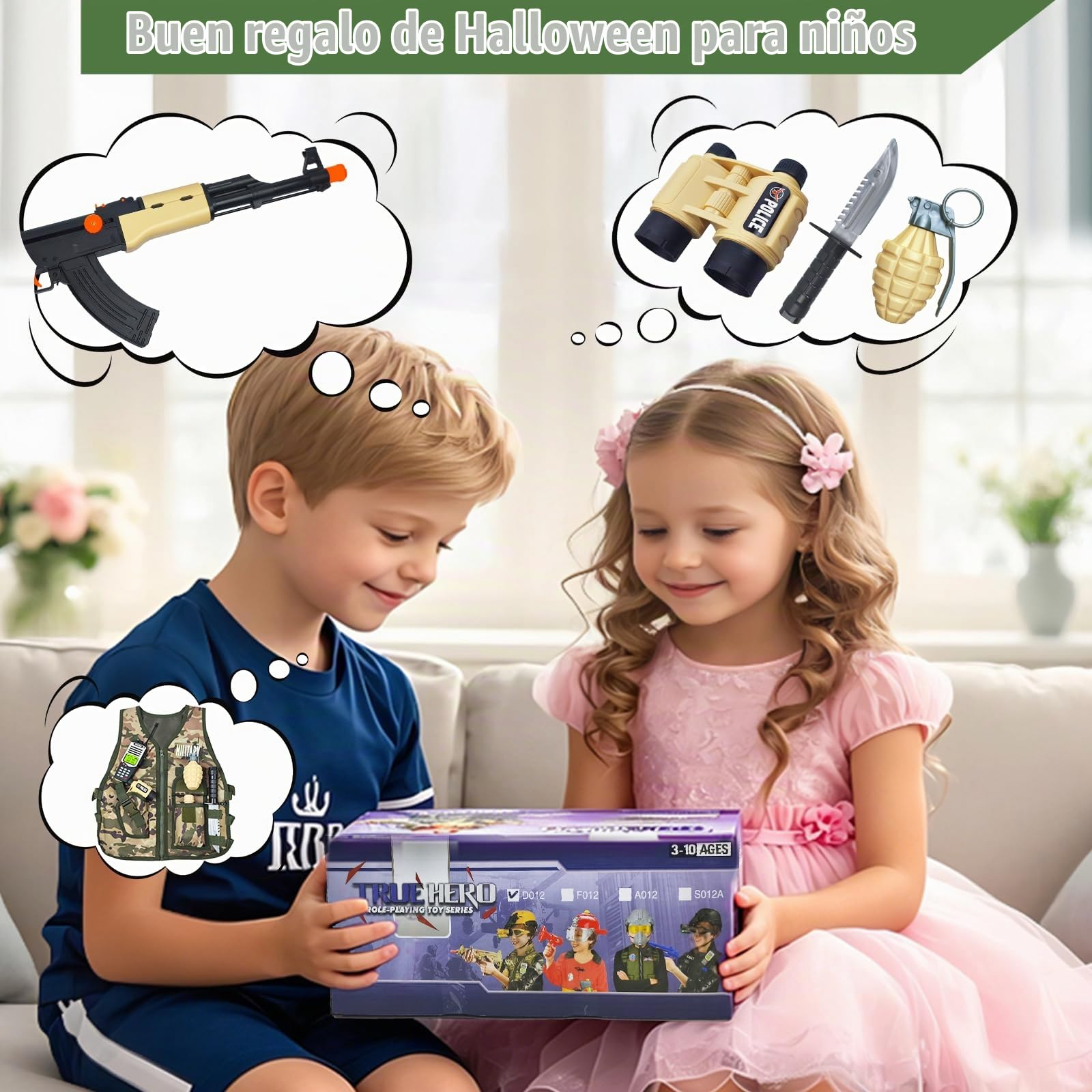 RedCrab Disfraz de Soldados con 13 Accesorios Piezas Chaleco de Camuflaje Casco Walkie Talkie Disfraz Soldado Niño Cosplay Halloween Carnaval ‎3 4 5 6 7 8 9 10 Años