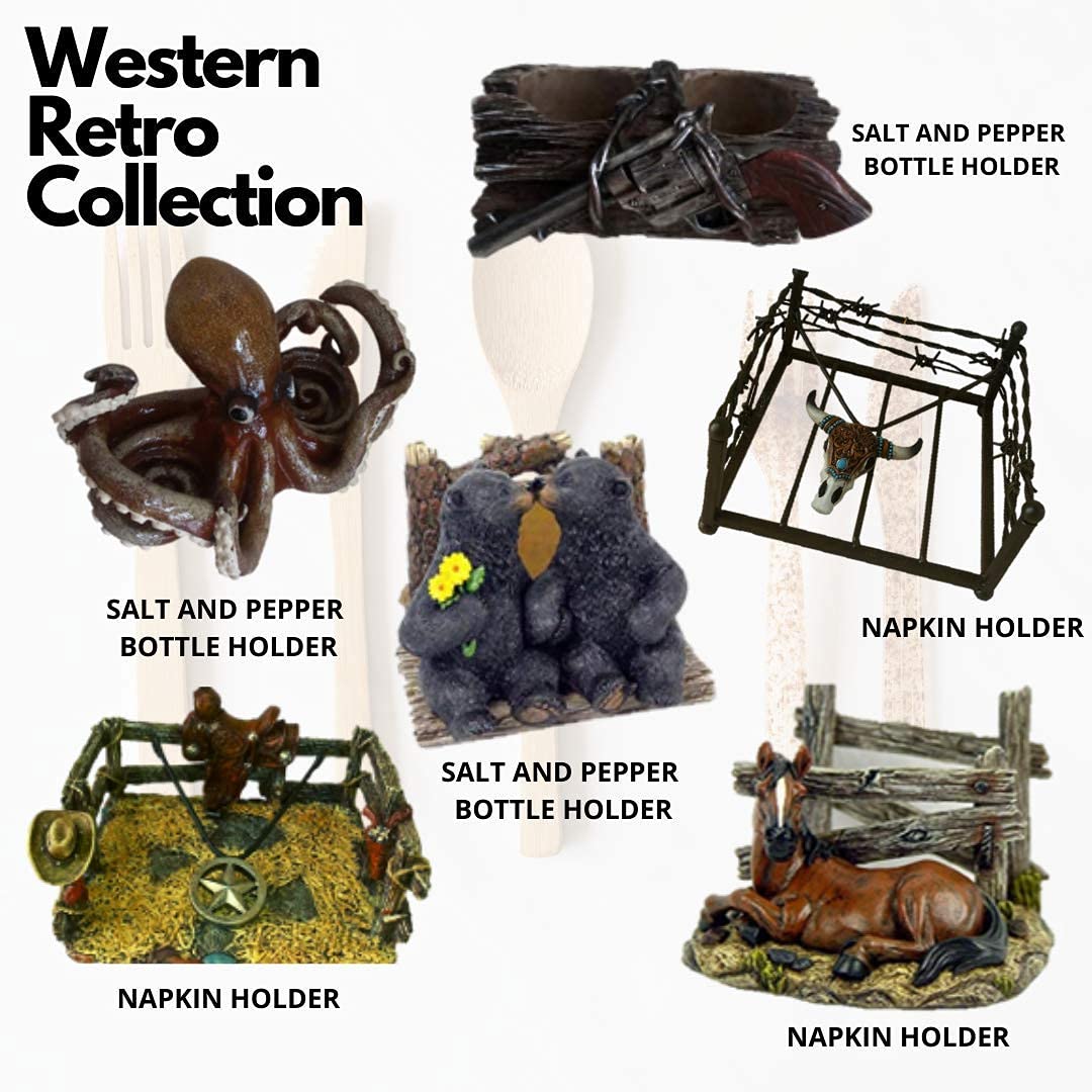 Comfy Hour Western Retro Octopus Salt And Pepper Bottle Holder - Polyresin, Hand Painted, 6.1x4.33x3.54 Inches