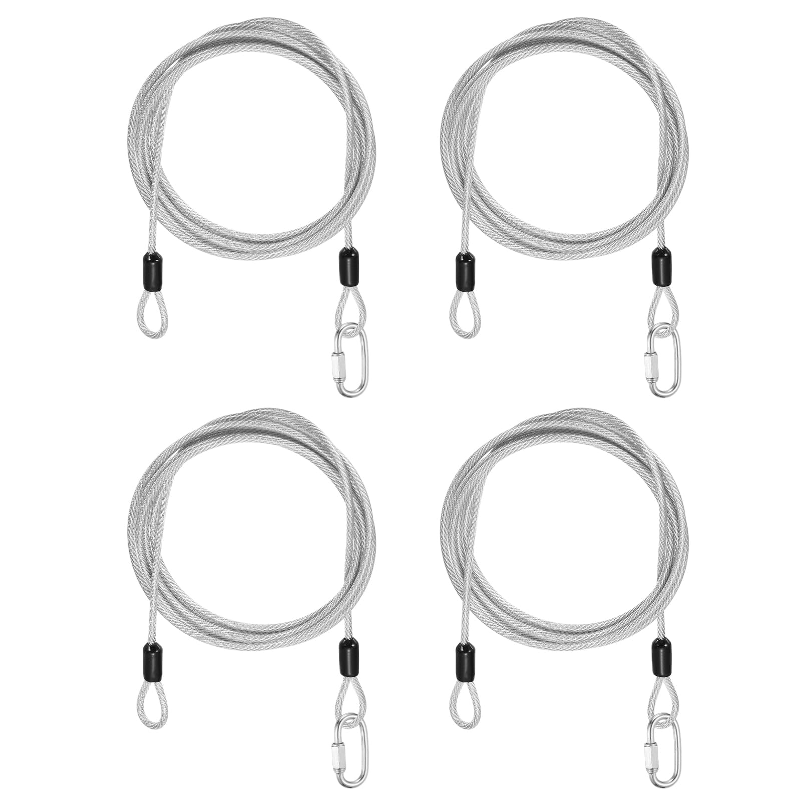 PATIKIL Security Cable Lock (1/8" Dia 6.6ft, Clear)(4 Set) Vinyl Coated 304 Stainless Steel Double Loop Flexible Wire Rope Safety Cable with Quick Links Locking Connectors