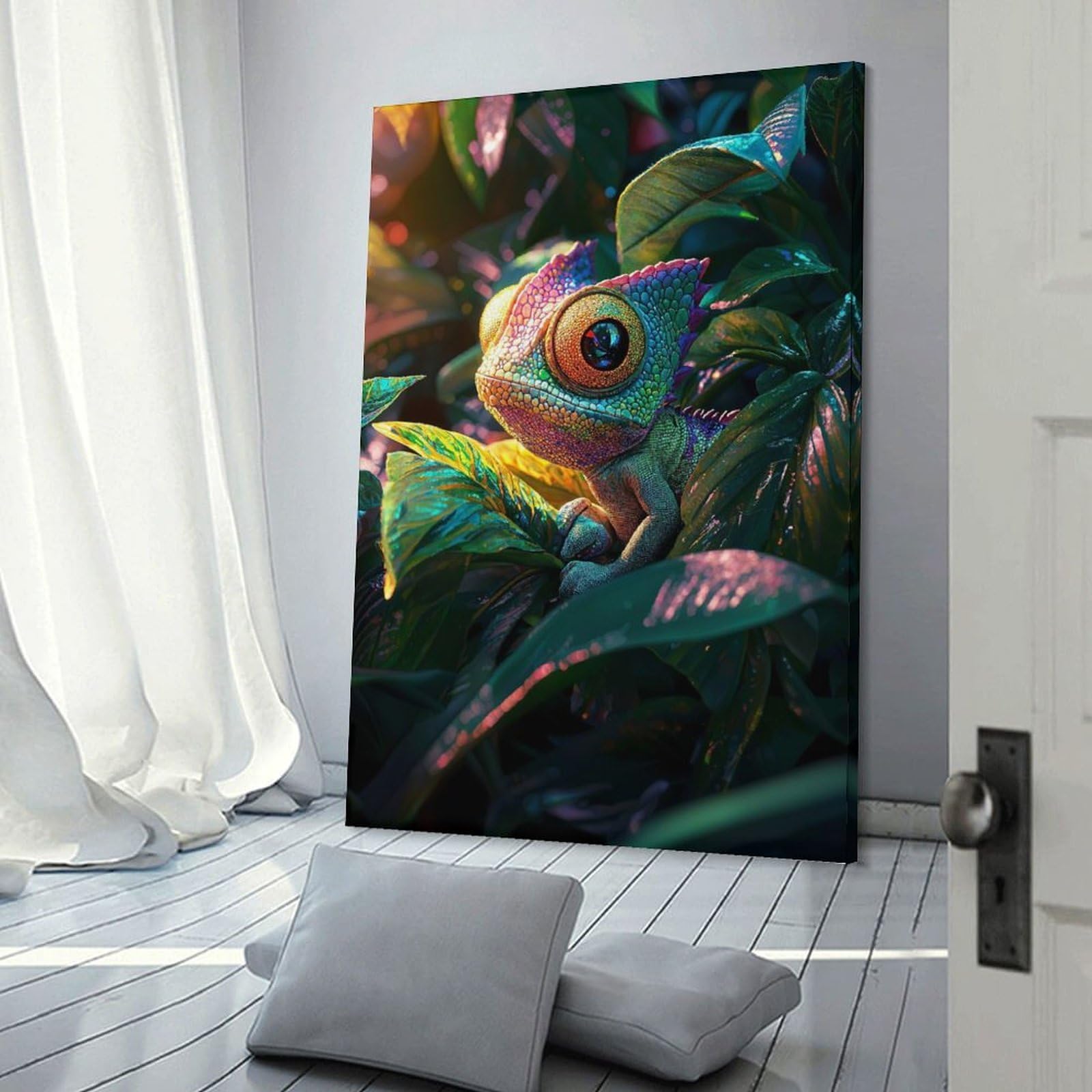 Junmoney Rainbow Chameleon Canvas Wall Picture, 20x30inch(50x75cm), for Wall Displays, Bedrooms Or Room Updates, Wall Decor Suited to Curated Displays