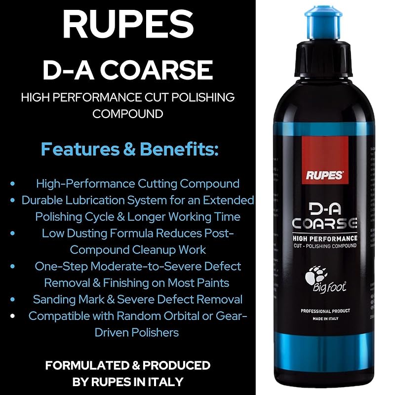 RUPES 5 Pack of High Performance Orbital Polishing Compounds - Includes 250 Milliliter Bottles of D-A Coarse, D-A Fine, UNO Protect, UNO Pure and Uno Advanced