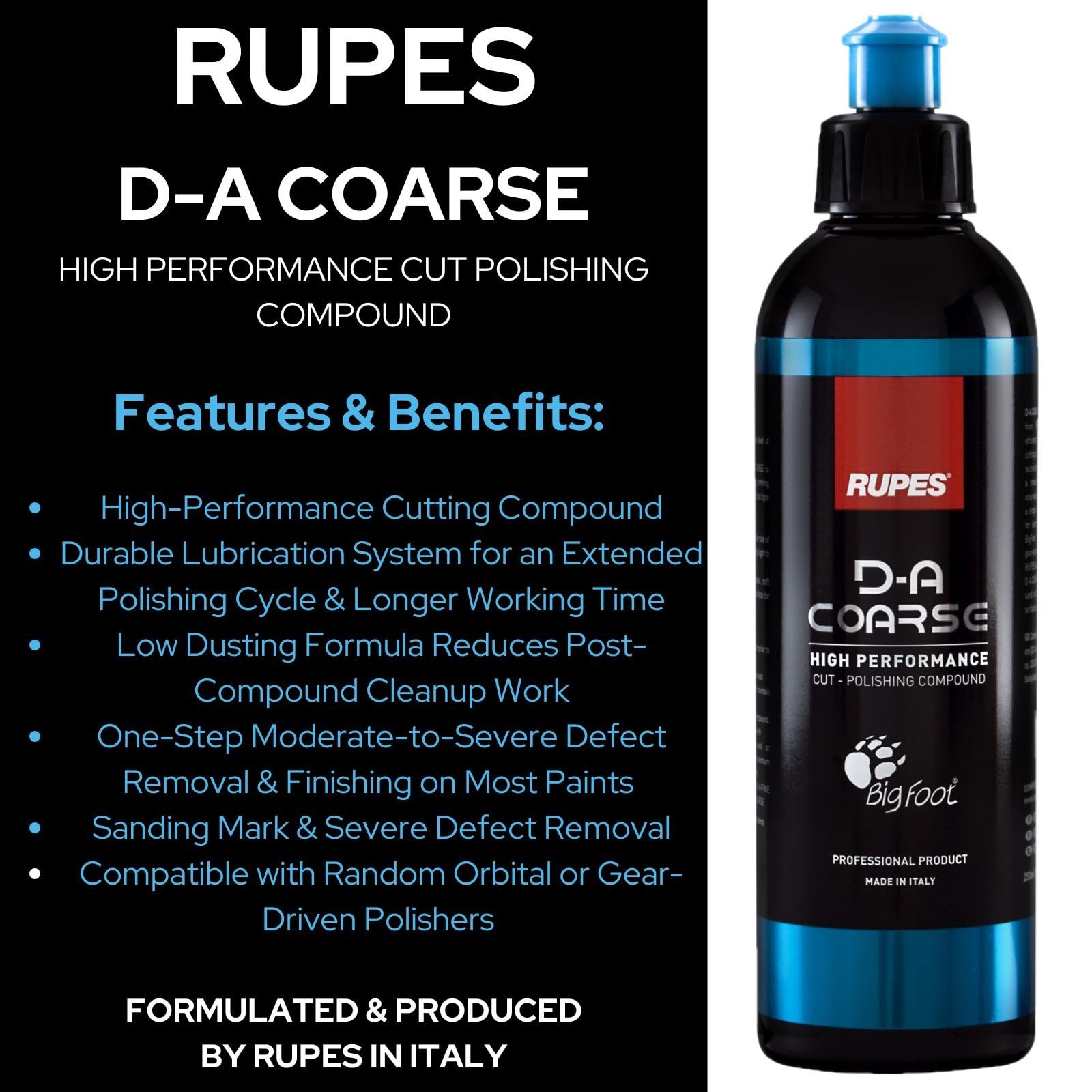 RUPES 5 Pack of High Performance Orbital Polishing Compounds - Includes 250 Milliliter Bottles of D-A Coarse, D-A Fine, UNO Protect, UNO Pure and Uno Advanced