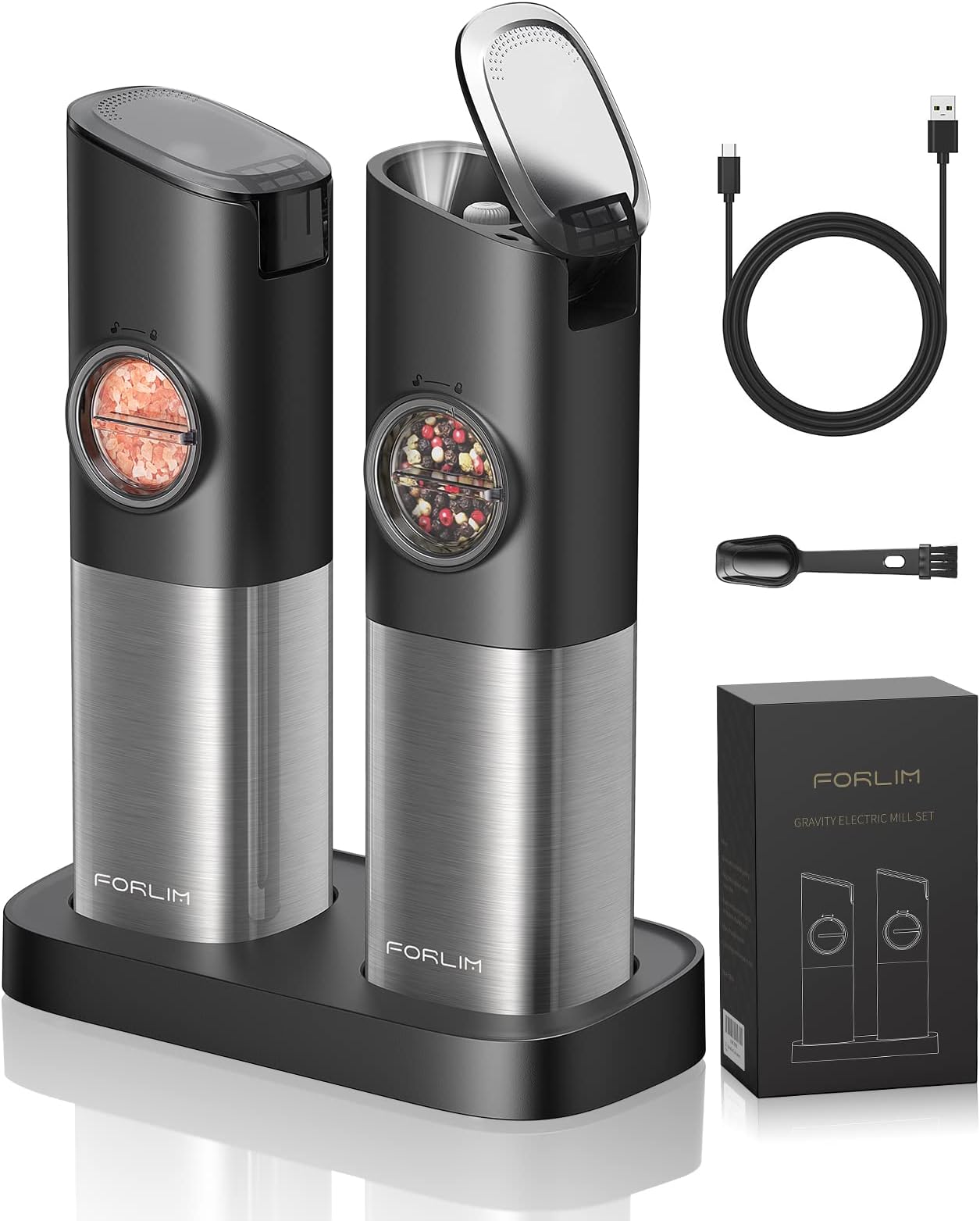 Meegoo Lot de 2 moulins à sel et poivre électriques en acier inoxydable