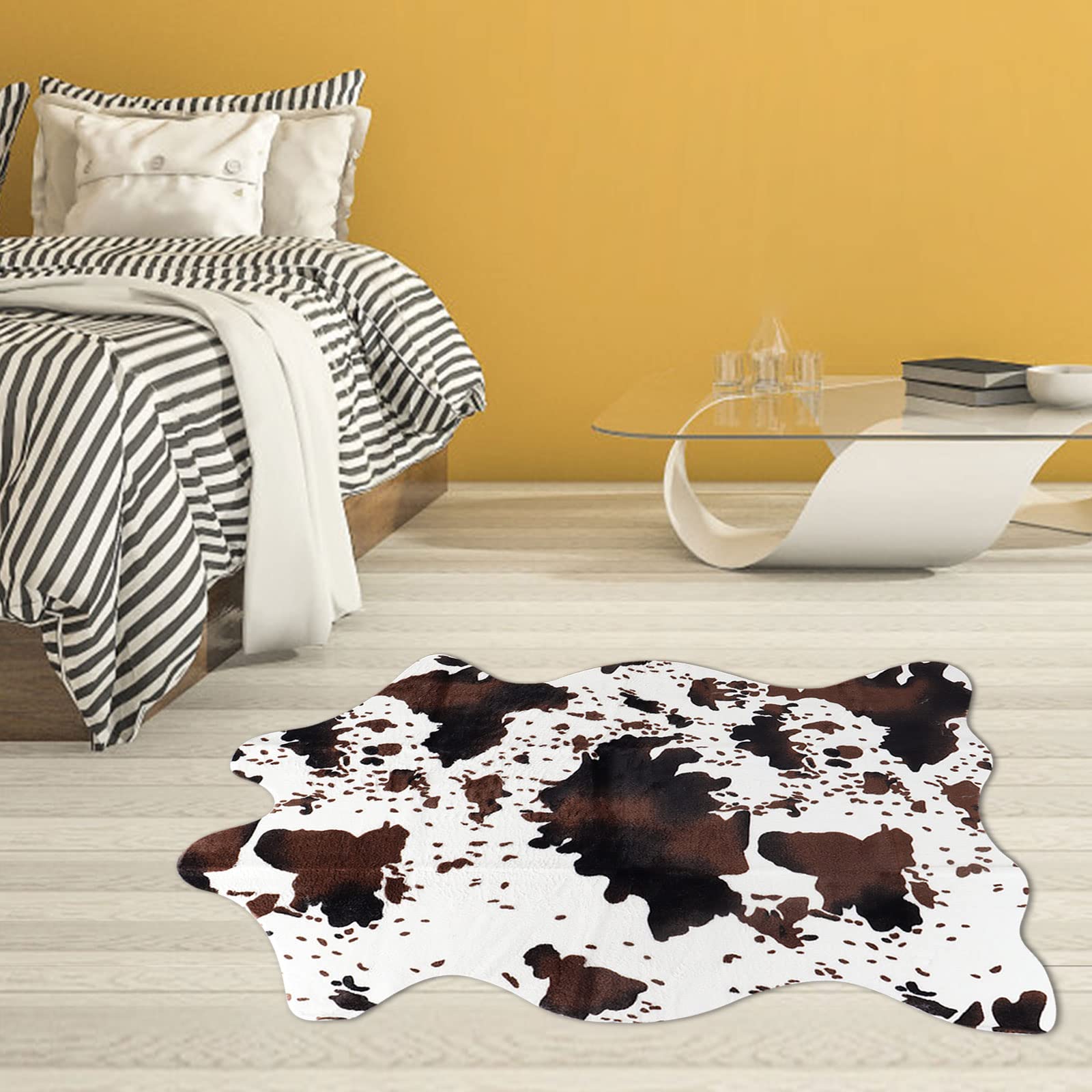 Cow Print Rug,3.6x2.5 Feet Faux Cowhide Rug Cute Area Rug Fun Western Room Decor Cow Rugs for Living Room Bedroom Non-Slip,Brown(43 inches x 29 inches)