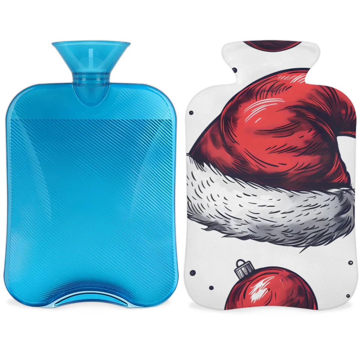 Hot Water Bottle with Soft Cover,2L Christmas Hat Hot Water Bag for Hot and Cold Compress, Hand Feet Warmer, Modern Hat Rubber Hot or Cold Water Bottle Halloween Christmas Decorations