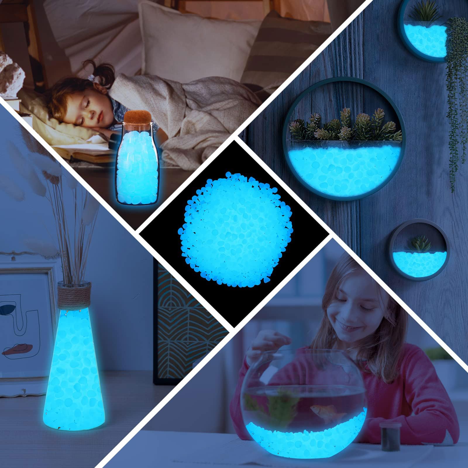 MOGADEE® 300 pezzi di pietre luminose bianche, pietre luminose da giardino, pietre luminose fluorescenti per giardino, decorazione per acquari, pietre luminose per camerette, per marciapiedi, prati (1