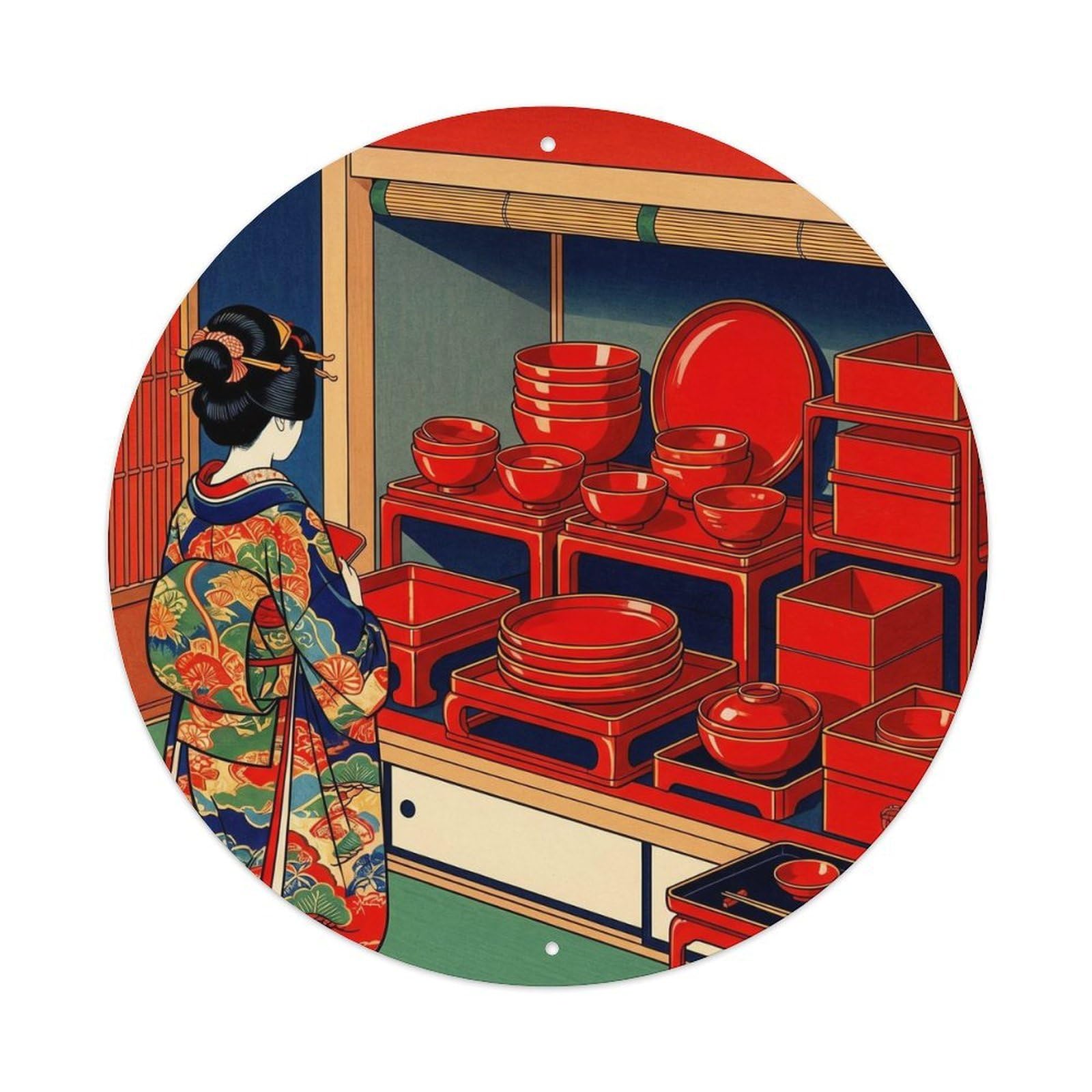 Japanese Geisha Vermillion Lacquer Vibrant Beauty Metal Tin Sign