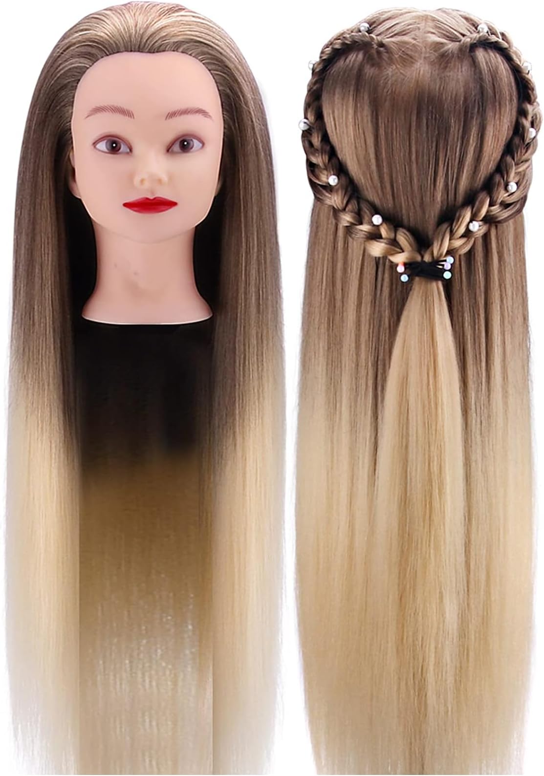 26'' Mannequin Head with Hair, Mcwdoit Cosmetology Manican Manikin Head Human Hairstyles Hairdressing Practice Training, Doll Head + Hair Styling Kit