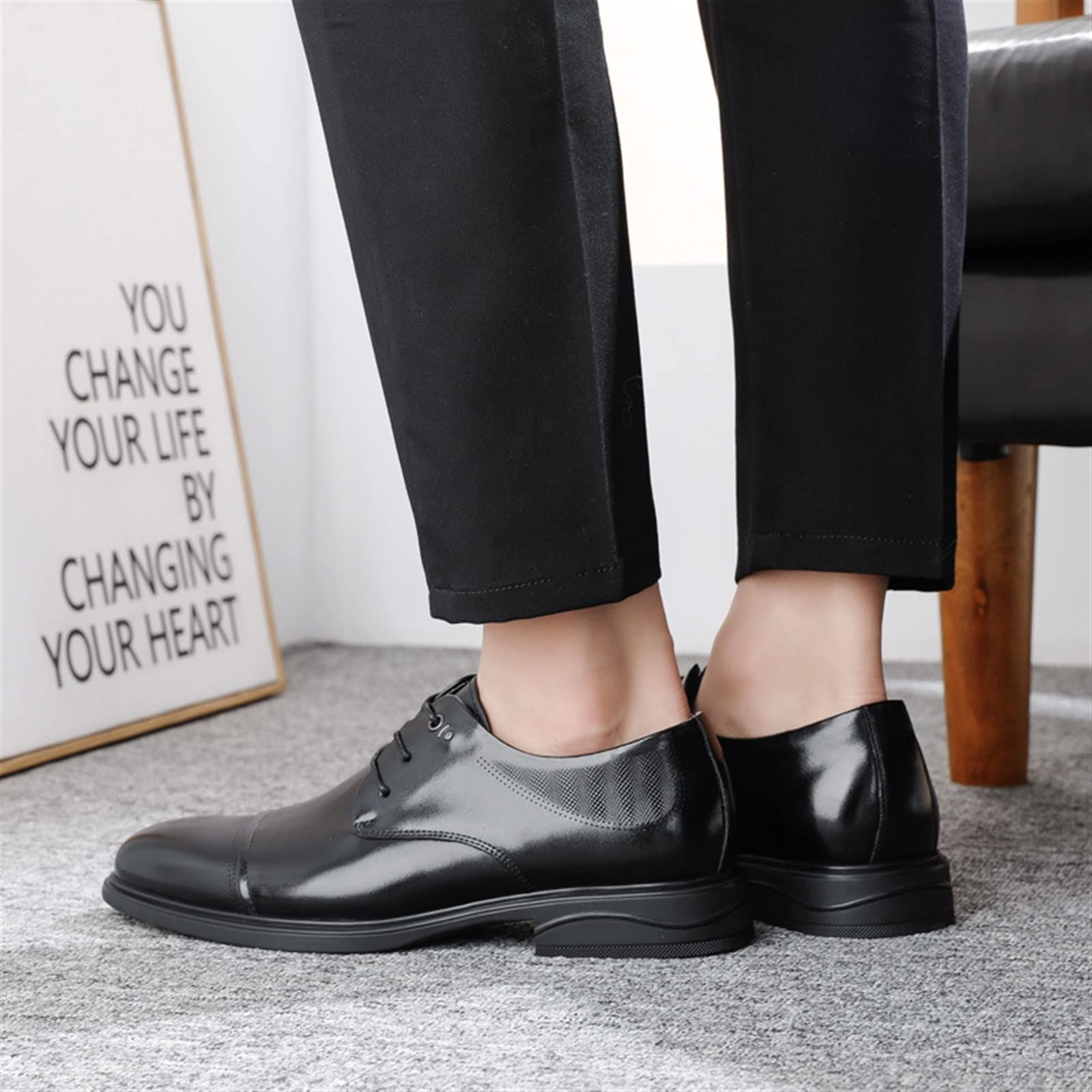 CARZE Scarpe da Lavoro da Uomo Scarpe da Uomo in Pelle Abiti da Cerimonia da Uomo Neri Scarpe comode da Uomo in Vera Pelle Scarpe Eleganti da Uomo(38)