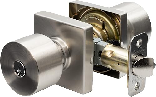 Miniatura 1 de Copper Creek Entrada de metro con pomo cuadrado de rosetón en acero inoxidable satinado