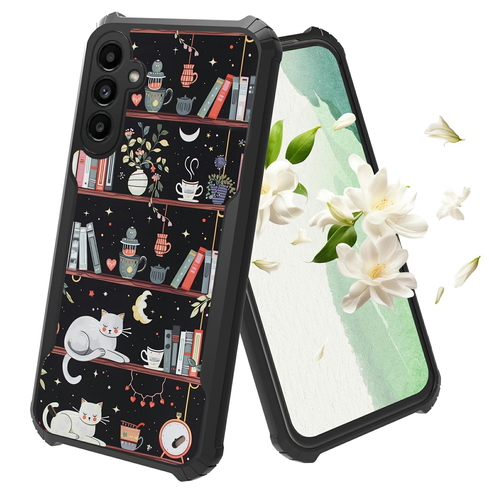 Rossy for Samsung Galaxy A35 5G Case Cat Library Bookshelf Design Galaxy A35 5G Phone Case for Women Girls Slim Four Corners Shookproof Soft TPU