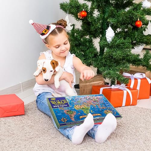 Miniatura 6 de Rompecabezas de 200 piezas de mapa del mundo para niños de 4 a 8 años en adelante, rompecabezas del mundo infantil y rompecabezas de piso, divertido