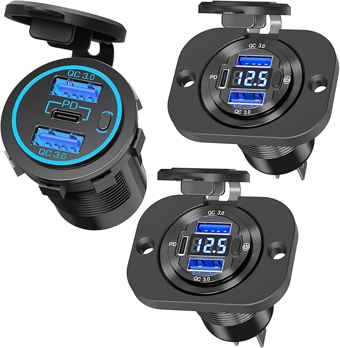 12V USB Charger Car Socket 2 Pack Upgraded Aluminum Metal