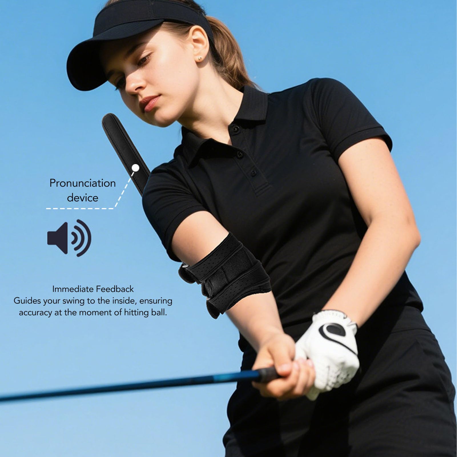 Asixxsix Club Swing Trainer Ellbogenklammer, Gerade Arm Golf Swing Trainer mit Sound Feedback, Einstellbarer Elastischer Latex -Verbundstoff für Rechts Links -Hand -Spieler Männer Frauen