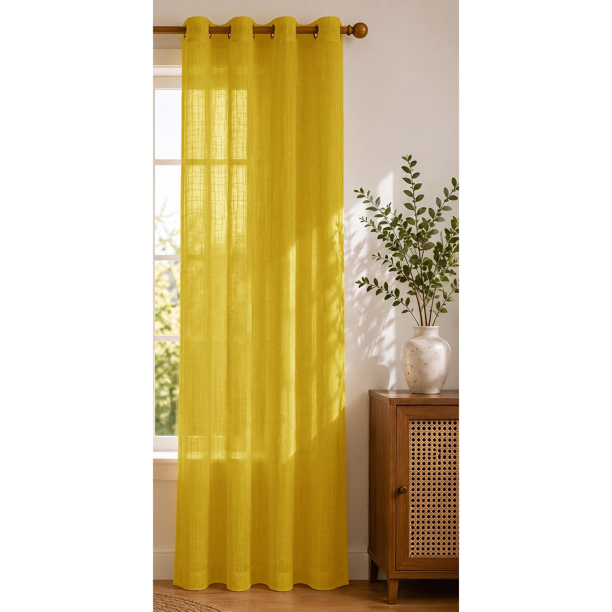 HOMEMONDE Curtains with Grommet Cotton Sheer Transparent Curtain Customize Size Single Pcs Home Decor, (1-Piece, Yellow)