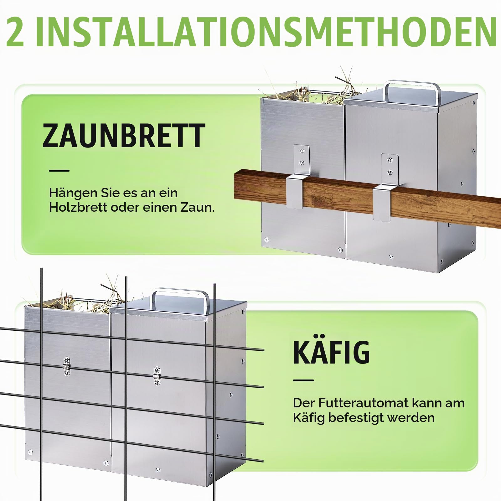 2 in 1 Heuraufe Kaninchen Edelstahl Futterspender Heu Kaninchen mit Katzentoilette Wasserflasche Futternäpfe für Hamster Edelstahl Hasenfutterautomat Heuhaltergestell für kleine Haustiere