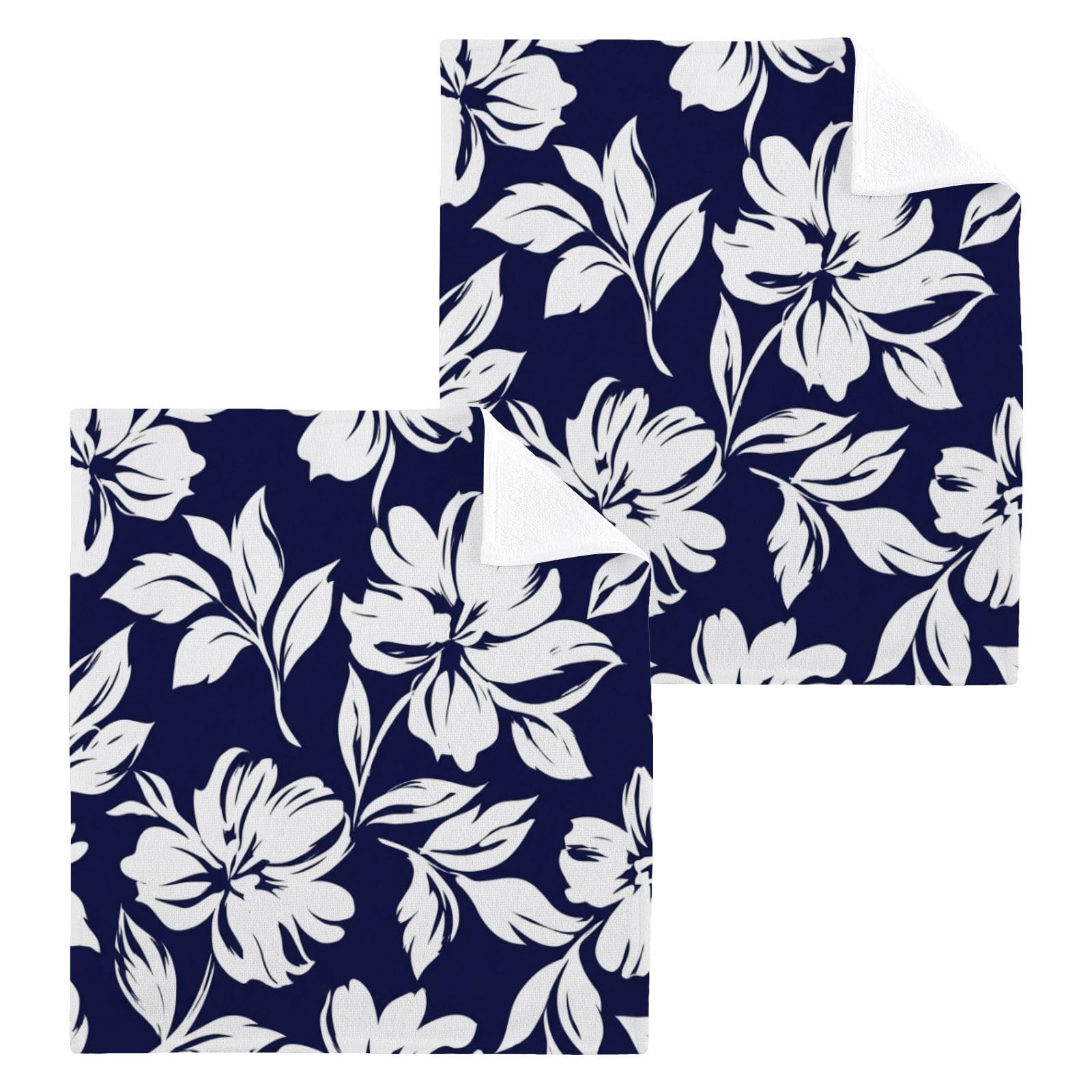 BOESI Floral Silhouette Pattern 12x12in Cotton Washcloth,Face Towel