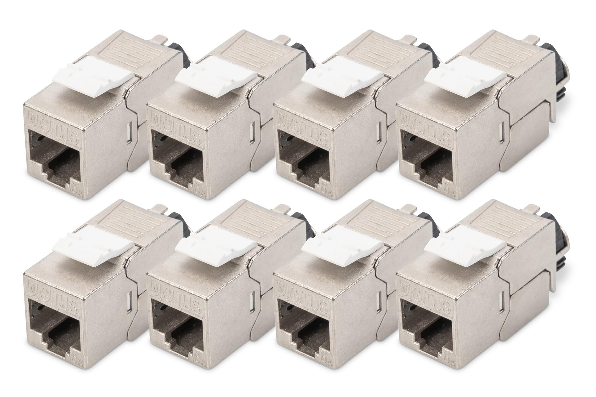 DIGITUS Keystone-Modul Cat-6A Geschirmt - 8 Stück - RJ45-Buchse - 500 MHz 10GBase-T - AWG 26-22 - Designfähig - Mit Rasthebel - Werkzeugfreie Montage