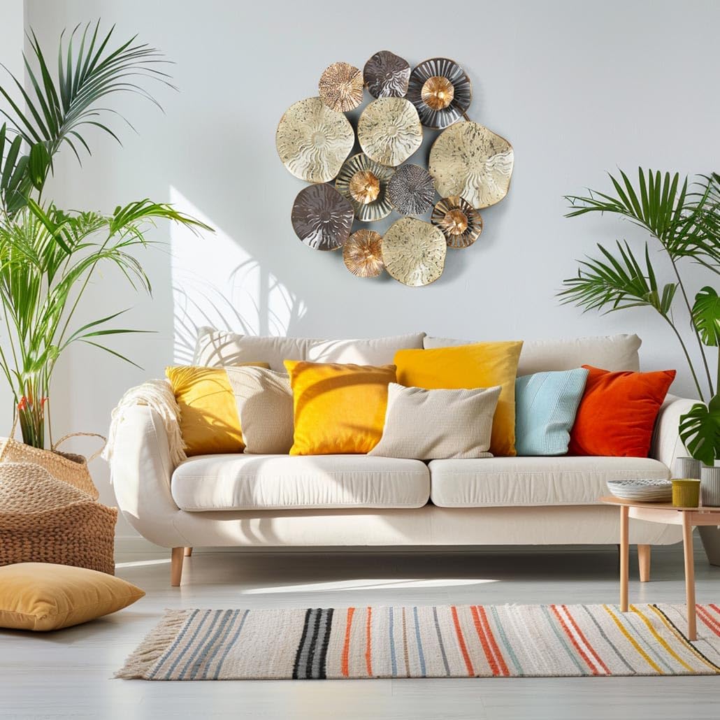 Kobolo Wandbild Wanddeko Metallbild 3D Round aus Metall 71x67x6 cm Beige