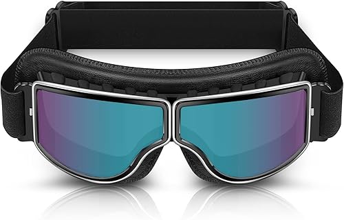 BELINOUS Gafas de motocicleta para scooter, ATV todoterreno, gafas de cuero vintage estilo piloto
