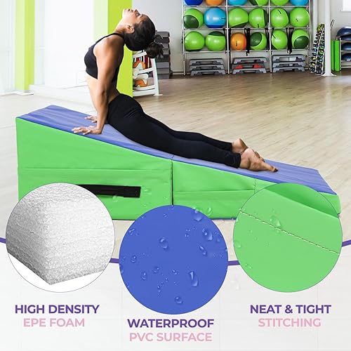 Miniatura 10 de Colchoneta de gimnasia inclinada, esterilla de yoga para gimnasio en casa, alfombrilla de ejercicio plegable con superficie de poliuretano