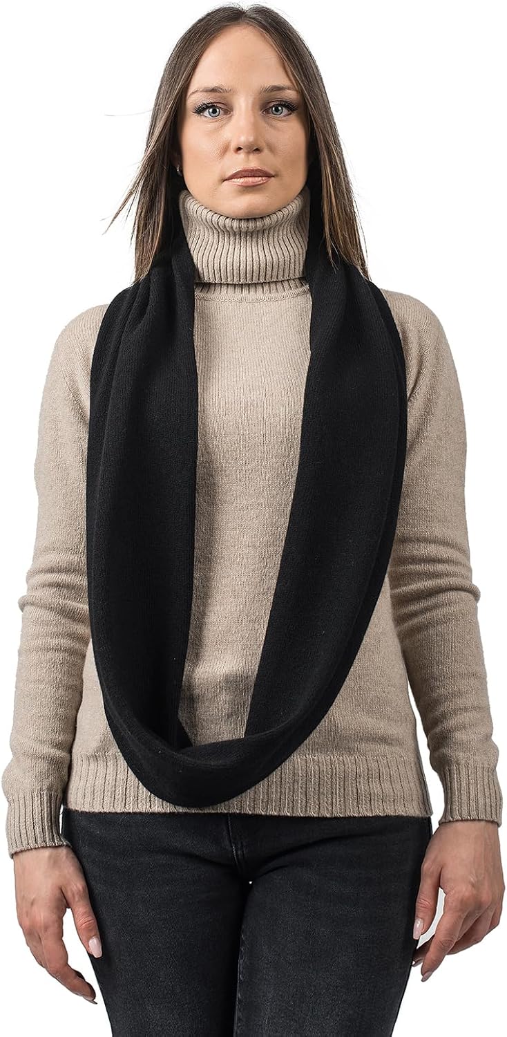 Dalle Piane Cashmere - Wraparound infinity scarf in 100% regenerated cashmere - Woman/Man, Color: Black, One size