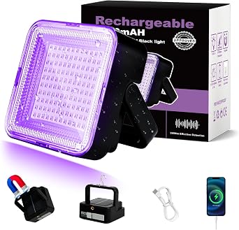 Rechargeable 5000mAh LED Black Light, 120 UV led, IP65 Waterproof & Magnetic, Long Runtime Ultraviolet Light for Neon Glow Party, Halloween, UV Posters, Body Paint, Fluorescent Art, Outdoor Use