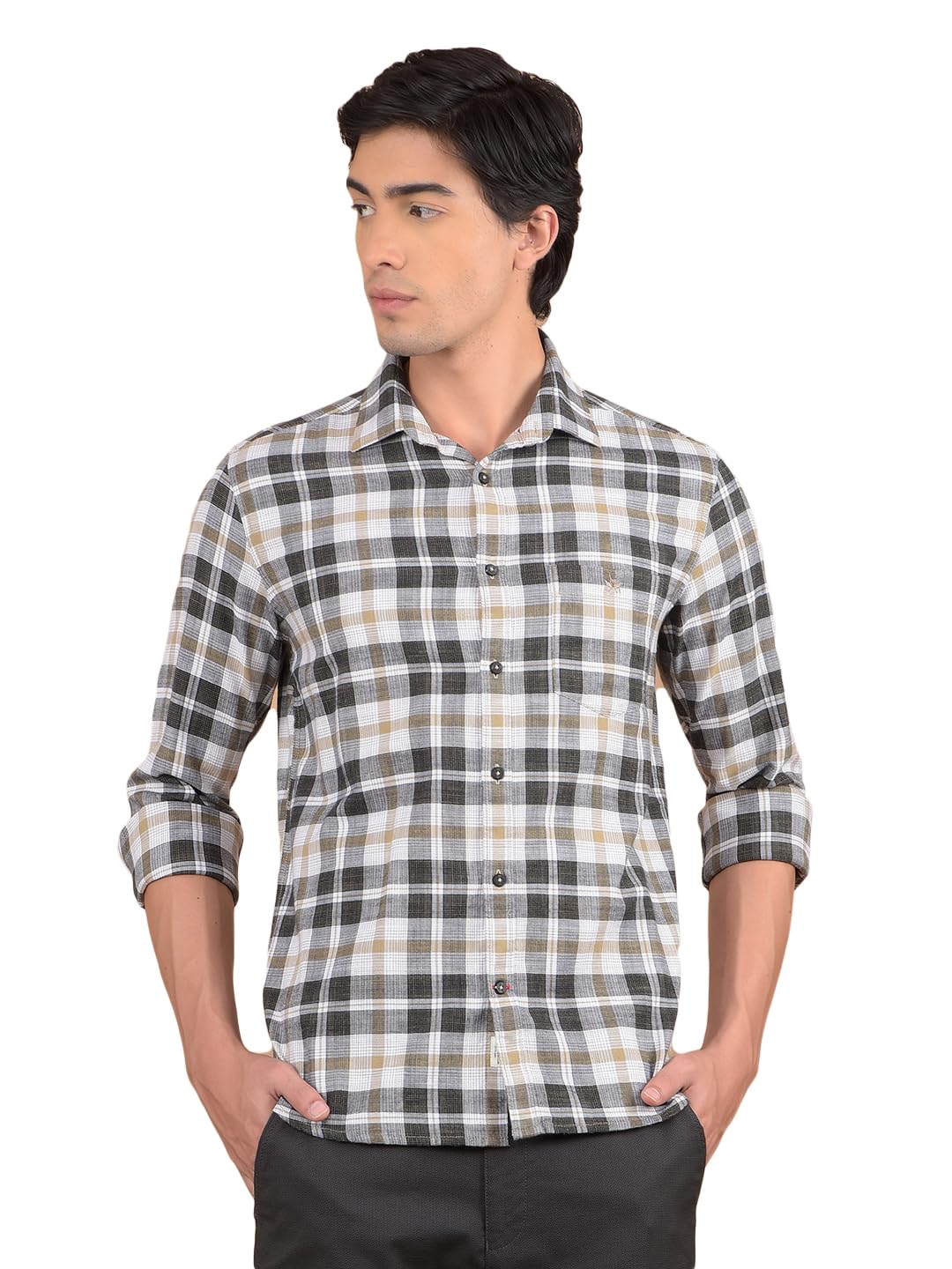 Crimsoune Club Men's Beige Checked 100% Cotton Shirt-picture-42