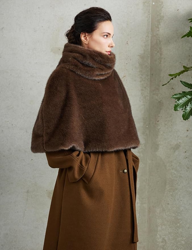 Poncho Capuche Poncho Fourrure Femme BEAUTELICATE - Cape Capuche Fausse Fourrure Pour Mariage Et Soirée Châle Mariage Soirée élégant