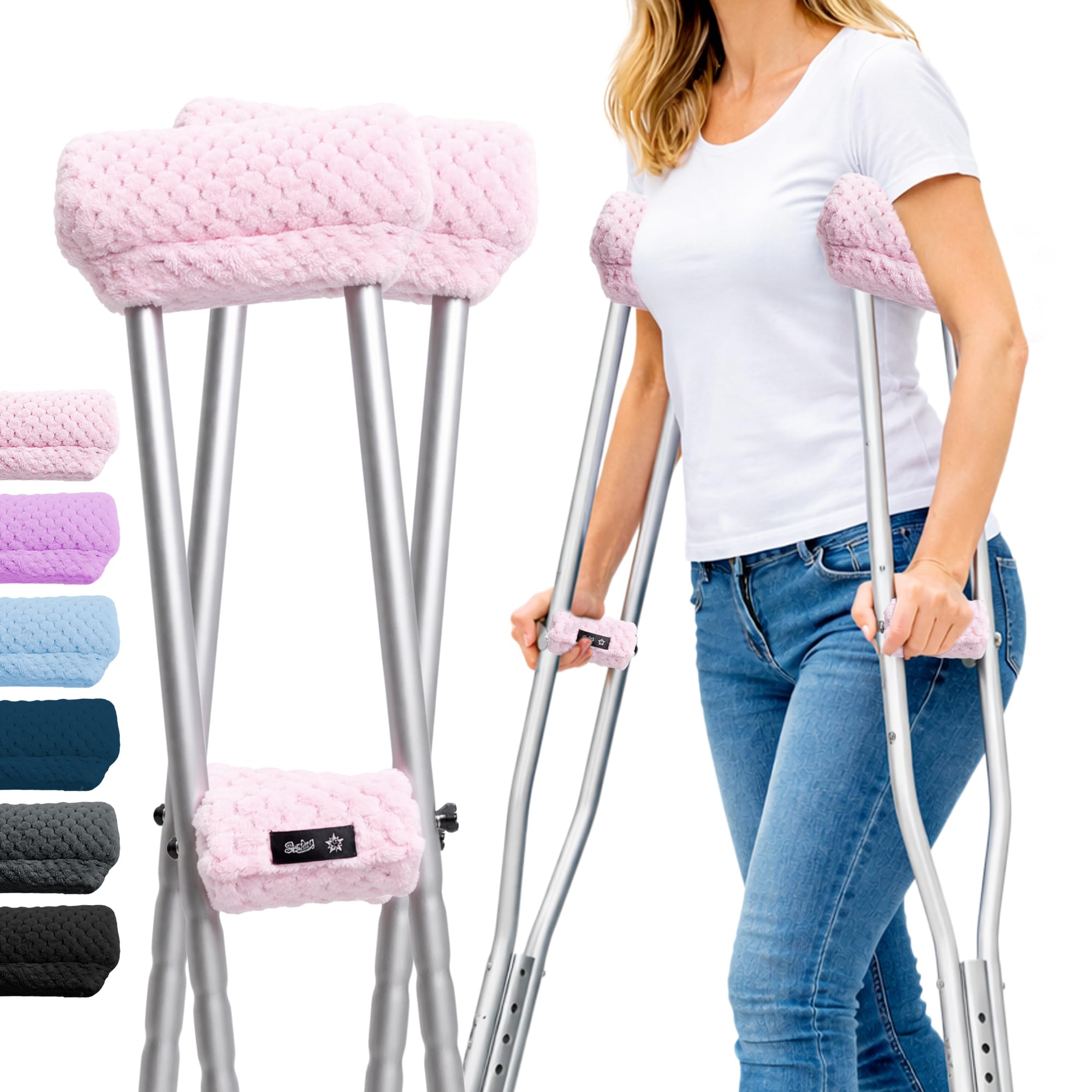 Crutch Pads and Hand Grips Plush Soft Memory Foam Underarm Crutch Pads Non-Slip Crutch Cushions for Adults &amp; Youth, Universal Fit for Standard Crutches Washable Easy Install Pressure-Relieving Comfort