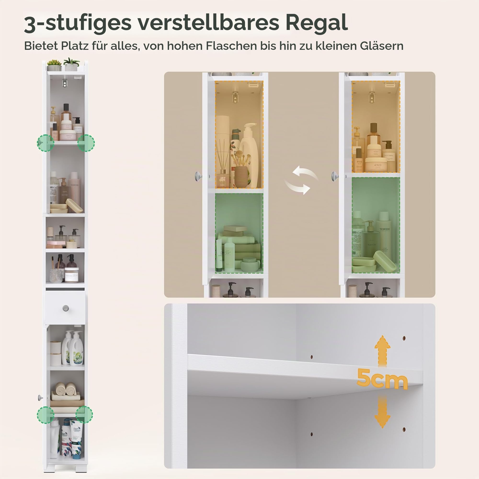 Mondeer Badezimmerschrank Hochschrank Schmal 20 cm für Kleine Räume