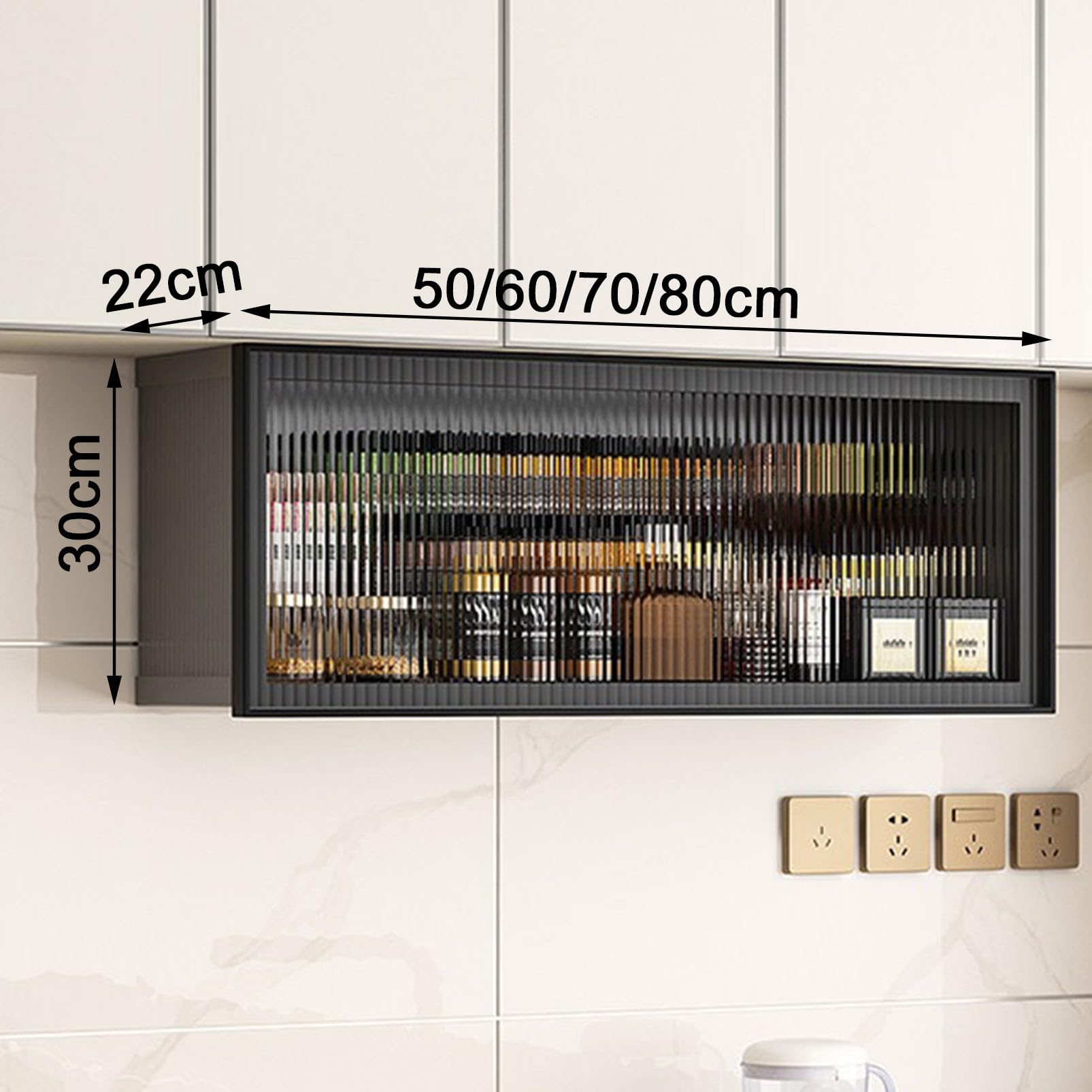 Armoire de Rangement Murale Peu encombrante, Armoire de Garde-Manger de Cuisine avec Porte en Verre trempé, Organisateur Robuste pour épices/Assiettes/Tasses