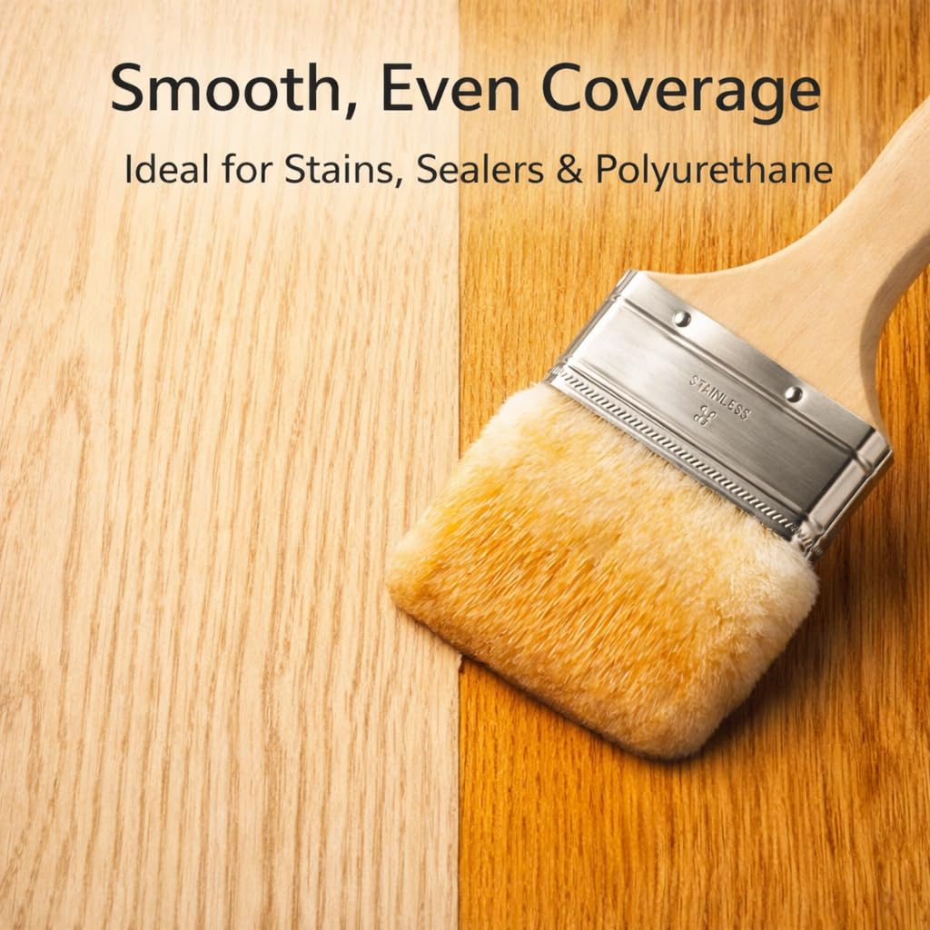 Pincel para manchas y pintura de piel de cordero para usar con todas las pinturas, manchas y poliuretanos a base de látex y aceite, piel de cordero 100 % natural, diseño nuevo y patentado (2 en
