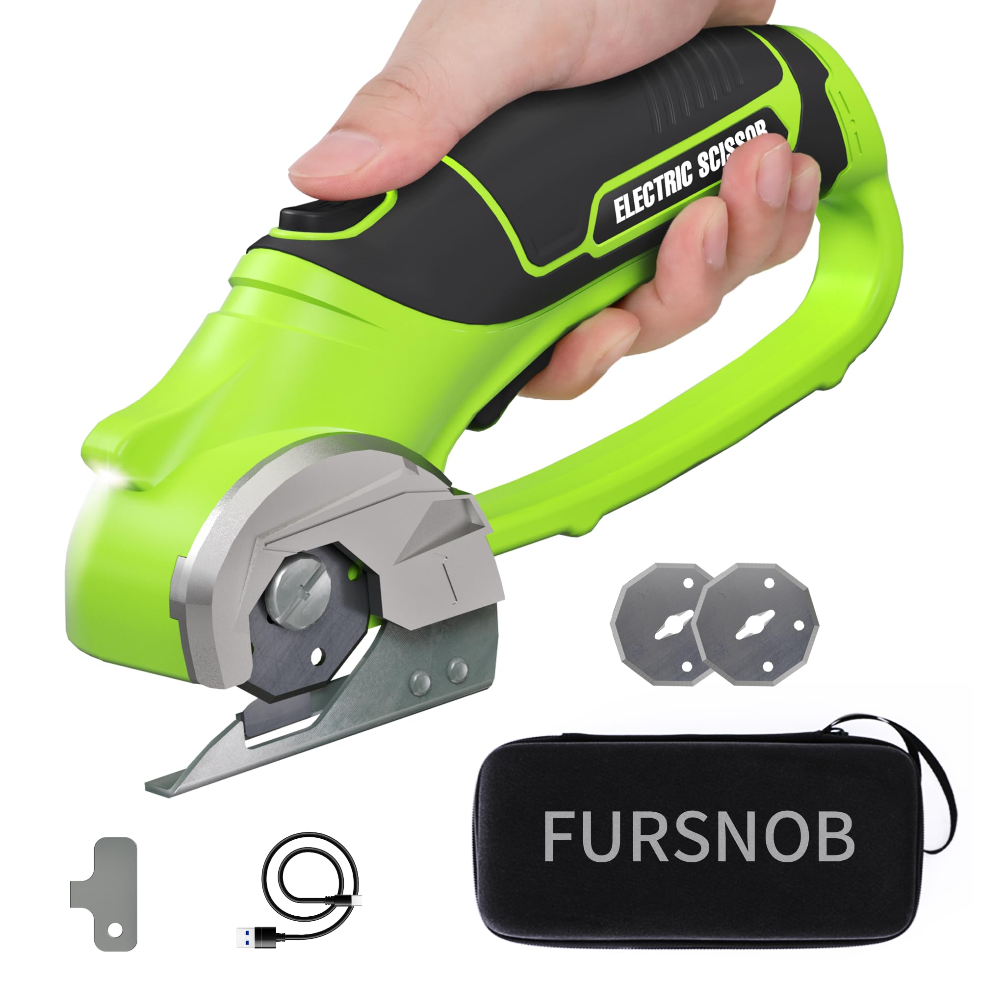 Fursnob Upgraded 4V Cordless Electric Scissors, Cardboard Cutter with 3 Blades,Case, USB Charging, Max Cutting 1/4" Rotary Box Cutter for Cardboard,