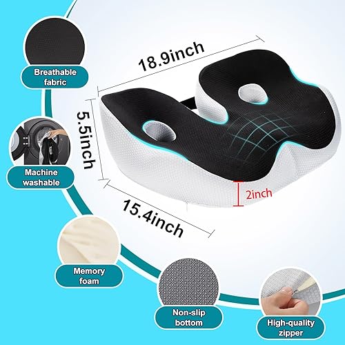 Miniatura 2 de Cojín de asiento grande de espuma viscoelástica para aliviar la presión y el dolor de la ciática y el coxis, cojines antideslizantes para silla de