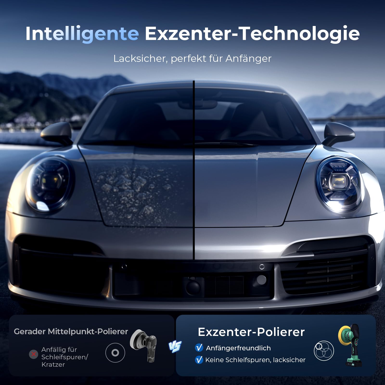 ETOOLAB Poliermaschine Auto Akku, Poliermaschine Auto Set 22 pcs, Exzenter poliermaschinen mit 2 * 2.0Ah 21V Batterie, 8 variable Geschwindigkeit, für die Autodetailing, Scheinwerfer Aufbereitung Set