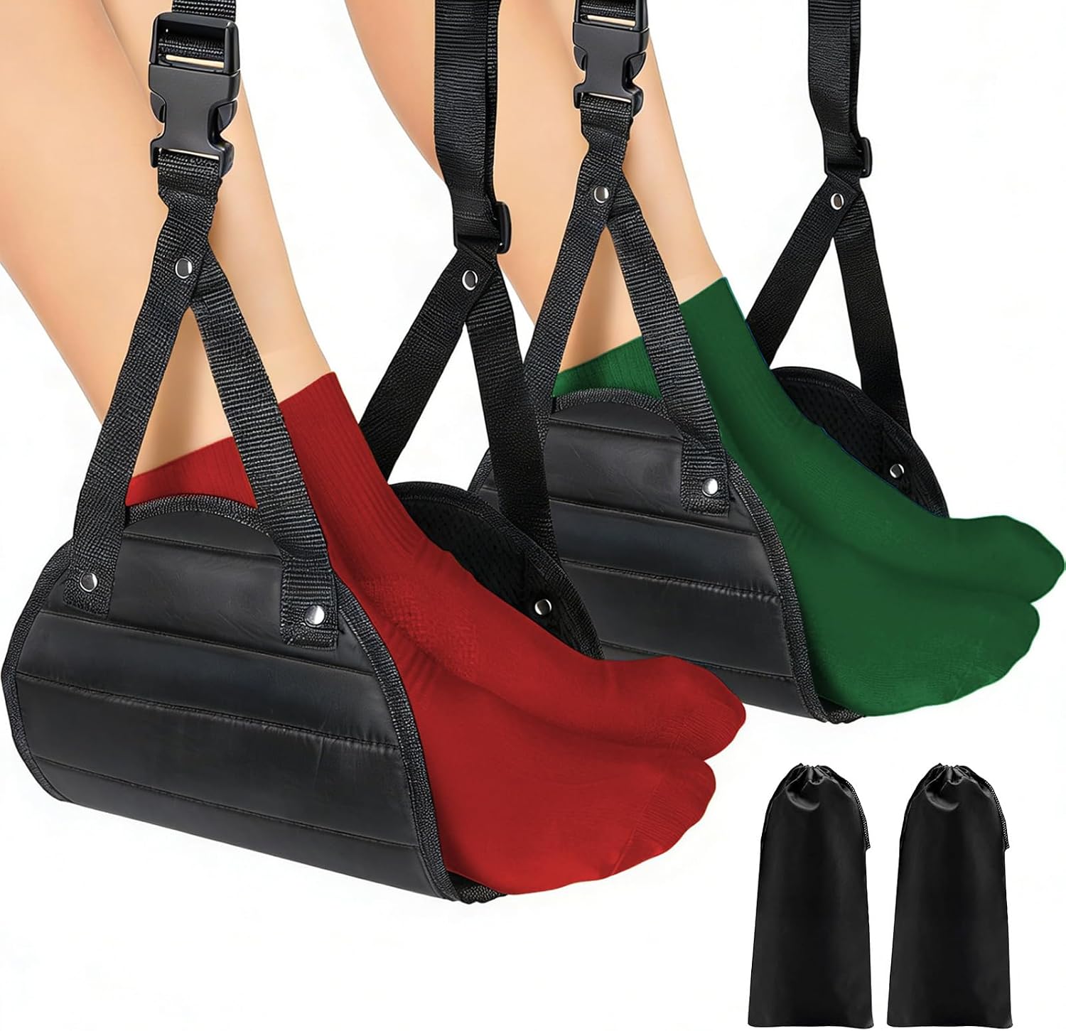 Airplane Foot Hammock for Flight, Adjustable Foot Rest Under Desk, Portable Wide Foot Support for Long Trips & Office, Travel Essentials, Best Airplane Gadgets & Travel Gifts (2 PC)
