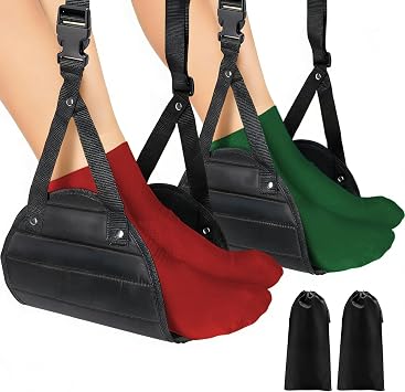 Airplane Foot Hammock for Flight, Adjustable Foot Rest Under Desk, Portable Wide Foot Support for Long Trips & Office, Travel Essentials, Best Airplane Gadgets & Travel Gifts 2 PC