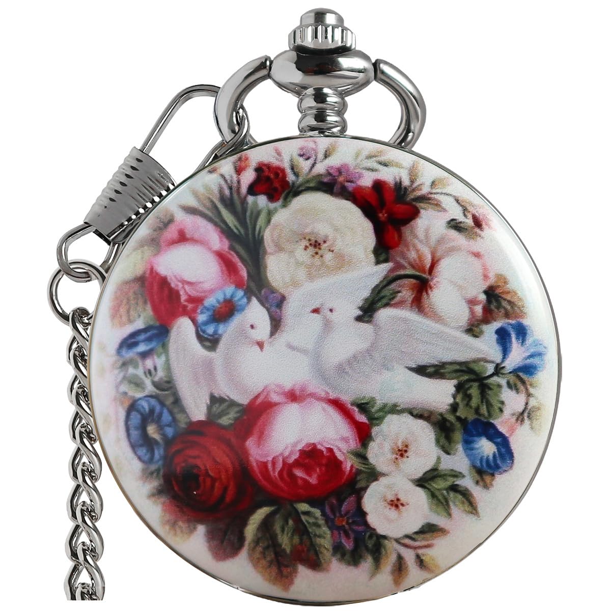 Vintage Floral Bird Manual Mechanical Pocket Watch for Men & Women - Elegant Wind Up Pocket Watches Skeleton with Chain & Gift Box-image-19